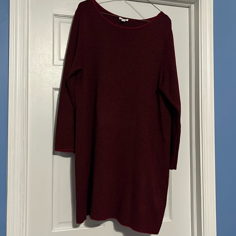 J. Jill women’s XL petite red houndstooth long sleeve shift dress fall winter - Picture 2 of 5